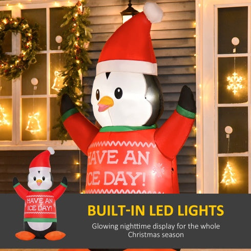 HOMCOM 6ft Christmas Inflatables Outdoor Decorations Penguin Wearing Christmas Sweater, Blow-Up Yard Christmas Decor With LED Lights Display - Bellarte Enchanté HOMCOM 6ft Christmas Inflatables Outdoor Decorations Penguin Wearing Christmas Sweater, Blow-Up Yard Christmas Decor With LED Lights Display